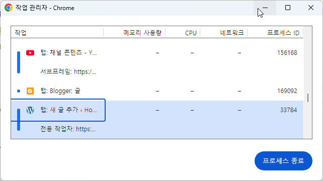 크롬 브라우저 메모리