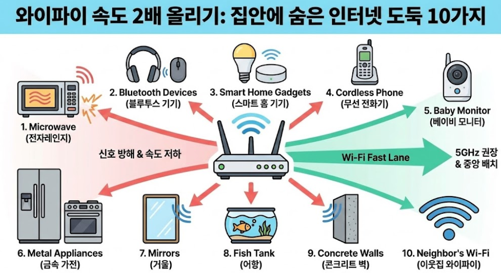 와이파이 속도 2배 올리기: 집안에 숨은 인터넷 도둑 10가지