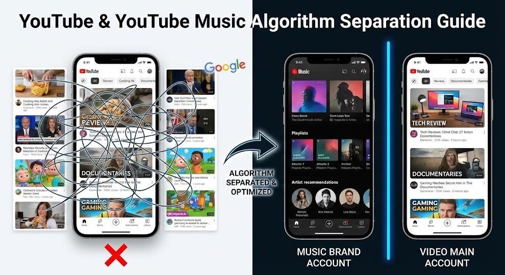 유튜브와 유튜브 뮤직 알고리즘 완벽 분리 가이드: 브랜드 계정 활용법