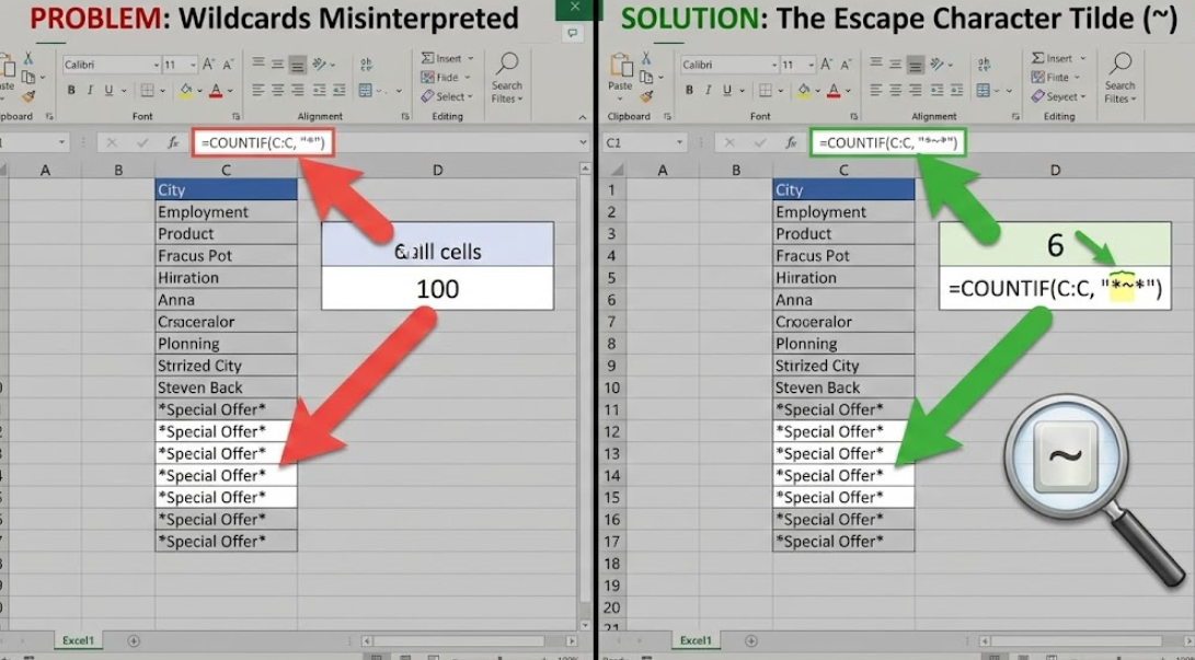 엑셀 수식 오류의 주범, 별표()와 물음표(?) 완벽 해결 가이드 (물결표 사용법)