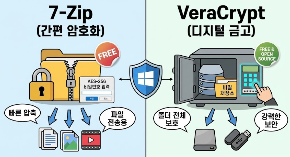 컴맹도 가능! 윈도우 파일/폴더 암호화 무료 프로그램 추천 TOP 2 (7-Zip, VeraCrypt)