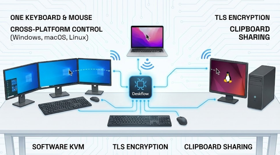 키보드 하나로 PC 3대 제어? 오픈소스 KVM 'Deskflow'