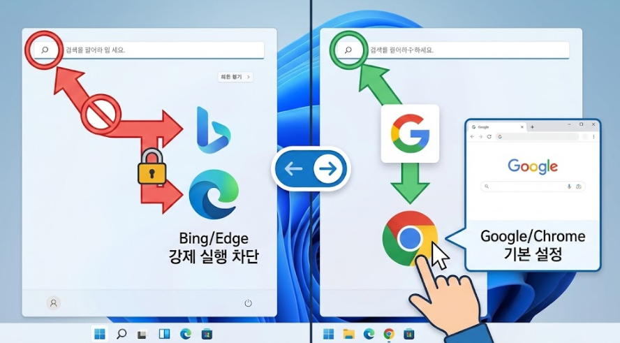윈도우 11 시작 메뉴, 'Bing/Edge' 강제 실행 막고 'Google/Chrome' 쓰는 법