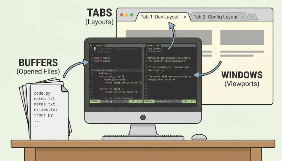Vim 초보 탈출: 버퍼(Buffer), 윈도우, 탭(Tab) 완벽 정리 및 활용법