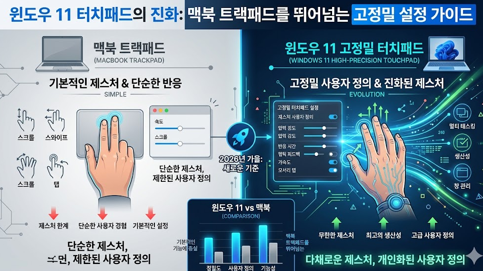 윈도우 11 터치패드의 진화: 맥북 트랙패드를 뛰어넘는 고정밀 설정 가이드