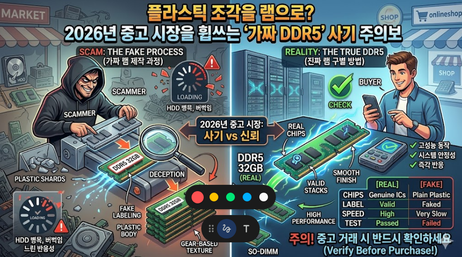 플라스틱 조각을 램으로? 2026년 중고 시장을 휩쓰는 ‘가짜 DDR5’ 사기 주의보